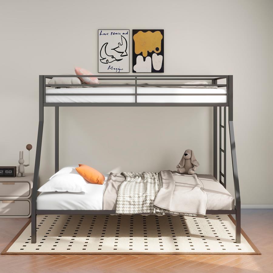 Alevera - Metal Twin Over Full Bunk Bed With Ladder - Black Bunk Bed modern furniture Contempo Furniture