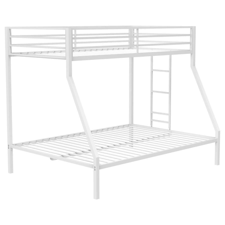 Alevera - Metal Twin Over Full Bunk Bed With Ladder - White Bunk Bed modern furniture Contempo Furniture