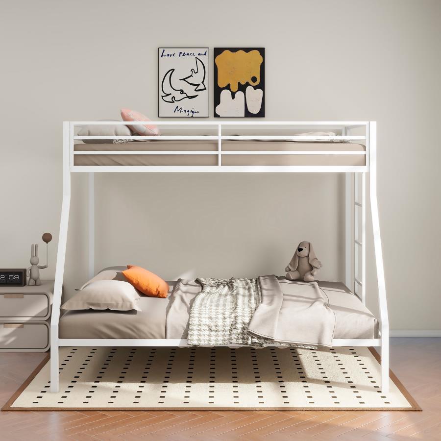 Alevera - Metal Twin Over Full Bunk Bed With Ladder - White Bunk Bed modern furniture Contempo Furniture
