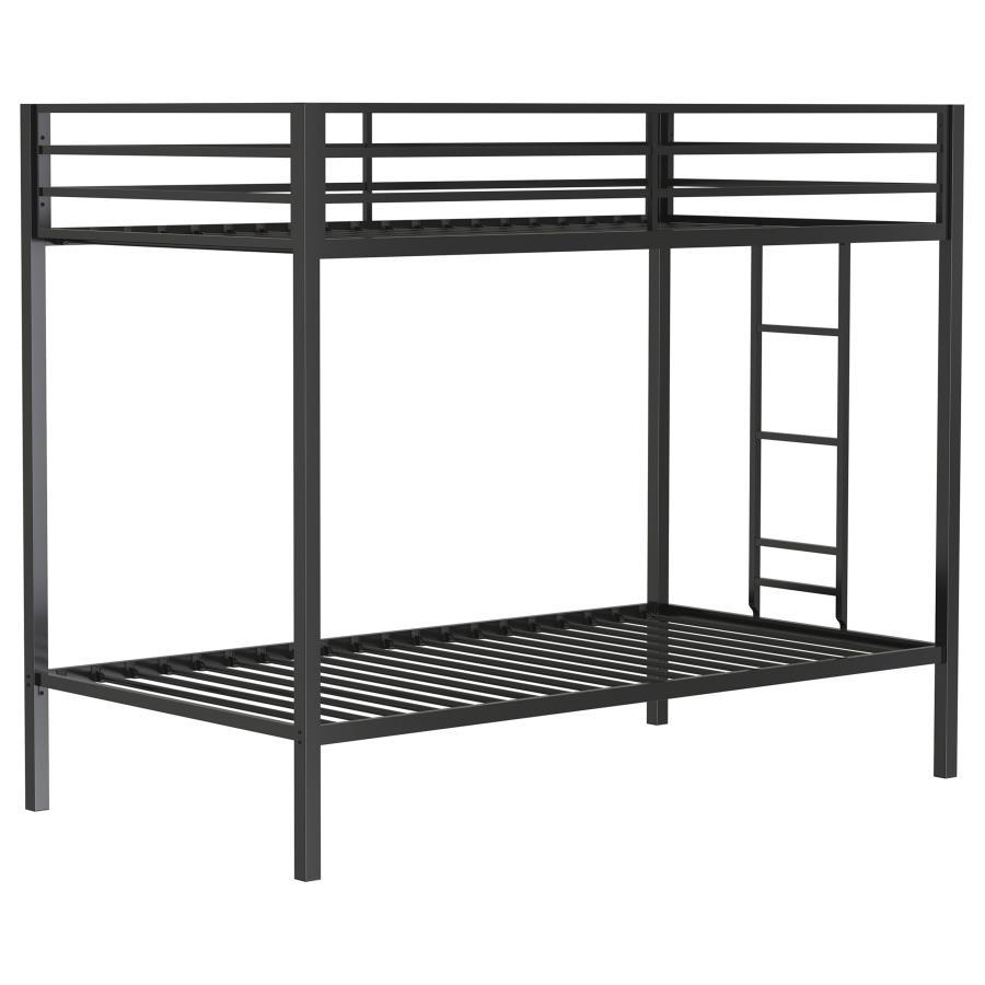 Alevera - Metal Twin Over Twin Bunk Bed With Ladder - Black Bunk Bed modern furniture Contempo Furniture