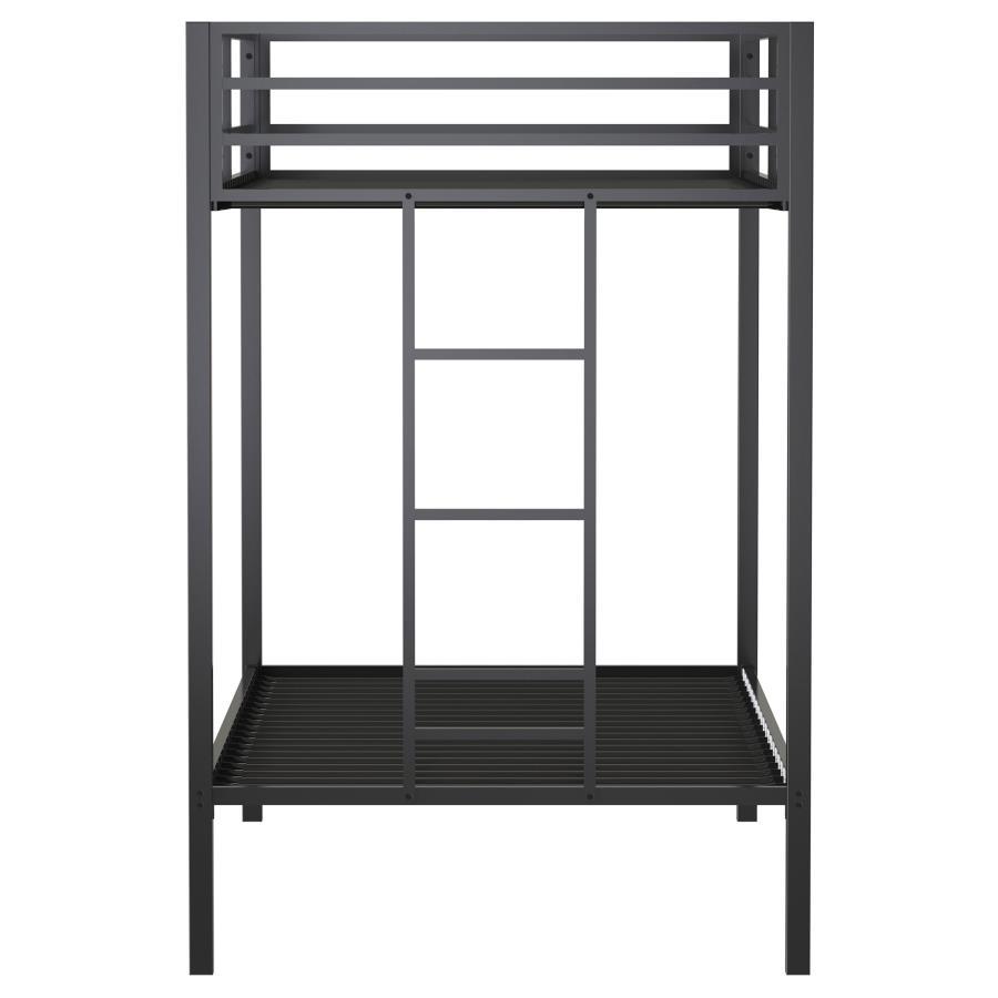 Alevera - Metal Twin Over Twin Bunk Bed With Ladder - Black Bunk Bed modern furniture Contempo Furniture
