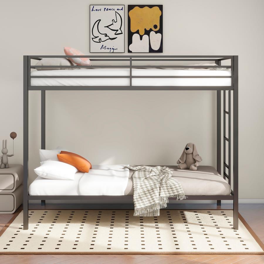 Alevera - Metal Twin Over Twin Bunk Bed With Ladder - Black Bunk Bed modern furniture Contempo Furniture