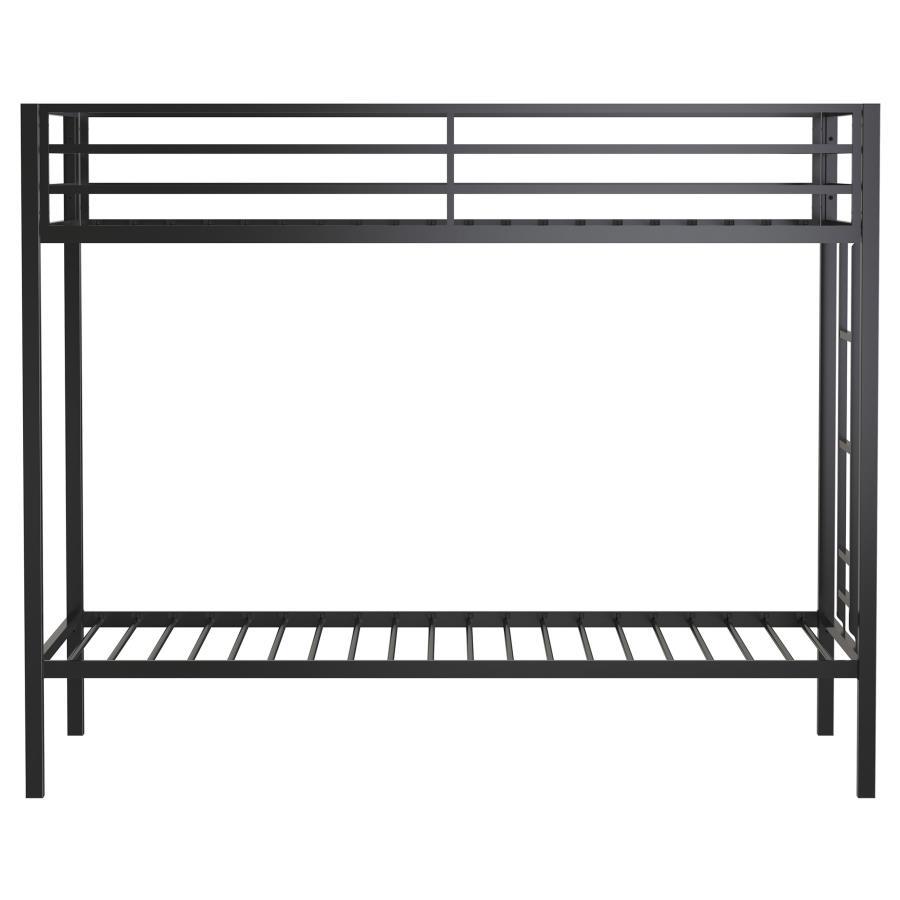 Alevera - Metal Twin Over Twin Bunk Bed With Ladder - Black Bunk Bed modern furniture Contempo Furniture