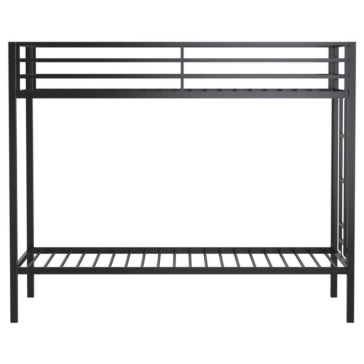 Alevera - Metal Twin Over Twin Bunk Bed With Ladder - Black Bunk Bed modern furniture Contempo Furniture