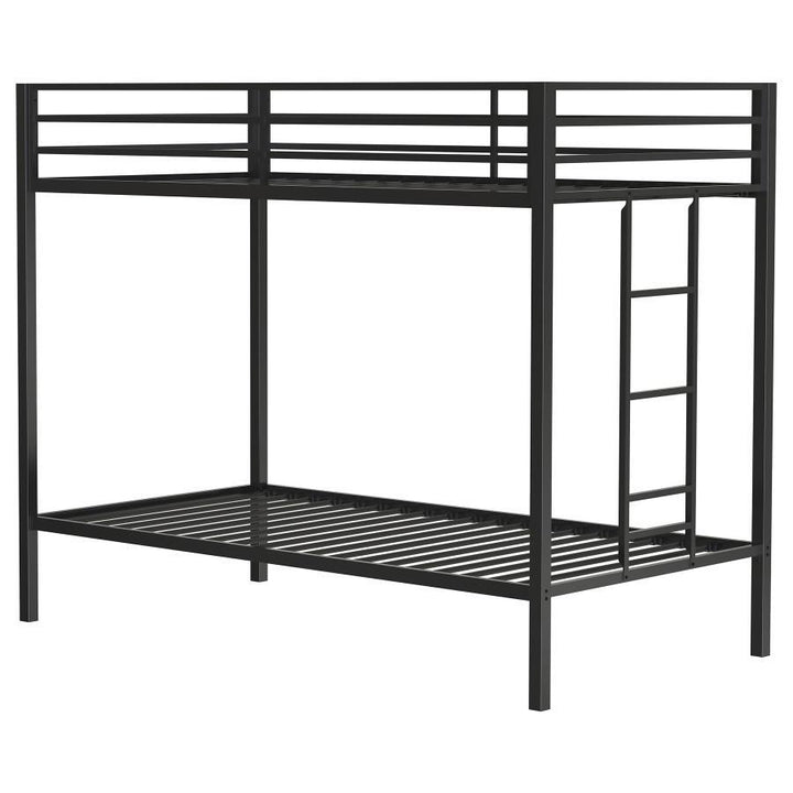 Alevera - Metal Twin Over Twin Bunk Bed With Ladder - Black Bunk Bed modern furniture Contempo Furniture
