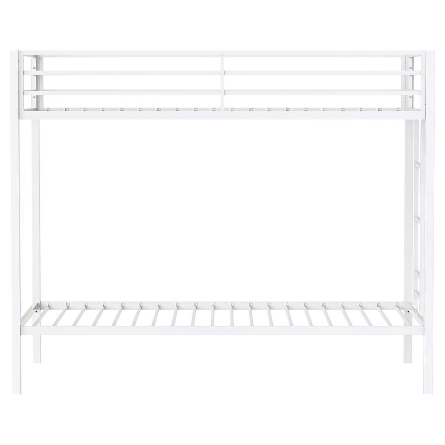 Alevera - Metal Twin Over Twin Bunk Bed With Ladder - White Bunk Bed modern furniture Contempo Furniture