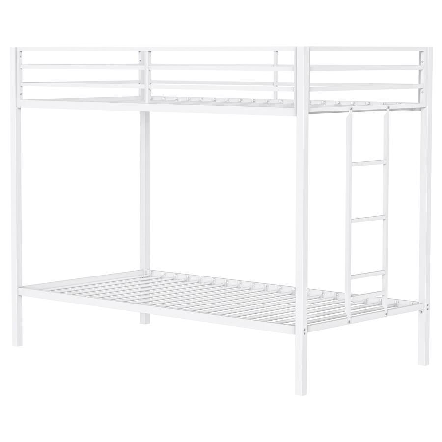 Alevera - Metal Twin Over Twin Bunk Bed With Ladder - White Bunk Bed modern furniture Contempo Furniture