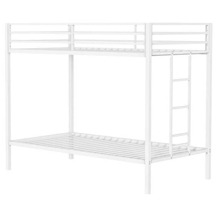 Alevera - Metal Twin Over Twin Bunk Bed With Ladder - White Bunk Bed modern furniture Contempo Furniture