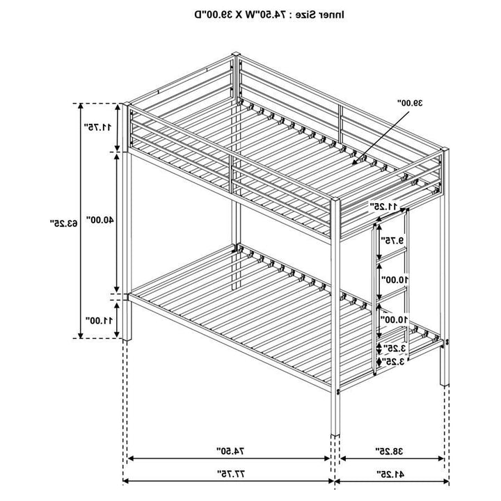 Alevera - Metal Twin Over Twin Bunk Bed With Ladder - White Bunk Bed modern furniture Contempo Furniture