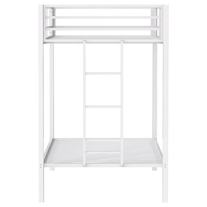 Alevera - Metal Twin Over Twin Bunk Bed With Ladder - White Bunk Bed modern furniture Contempo Furniture