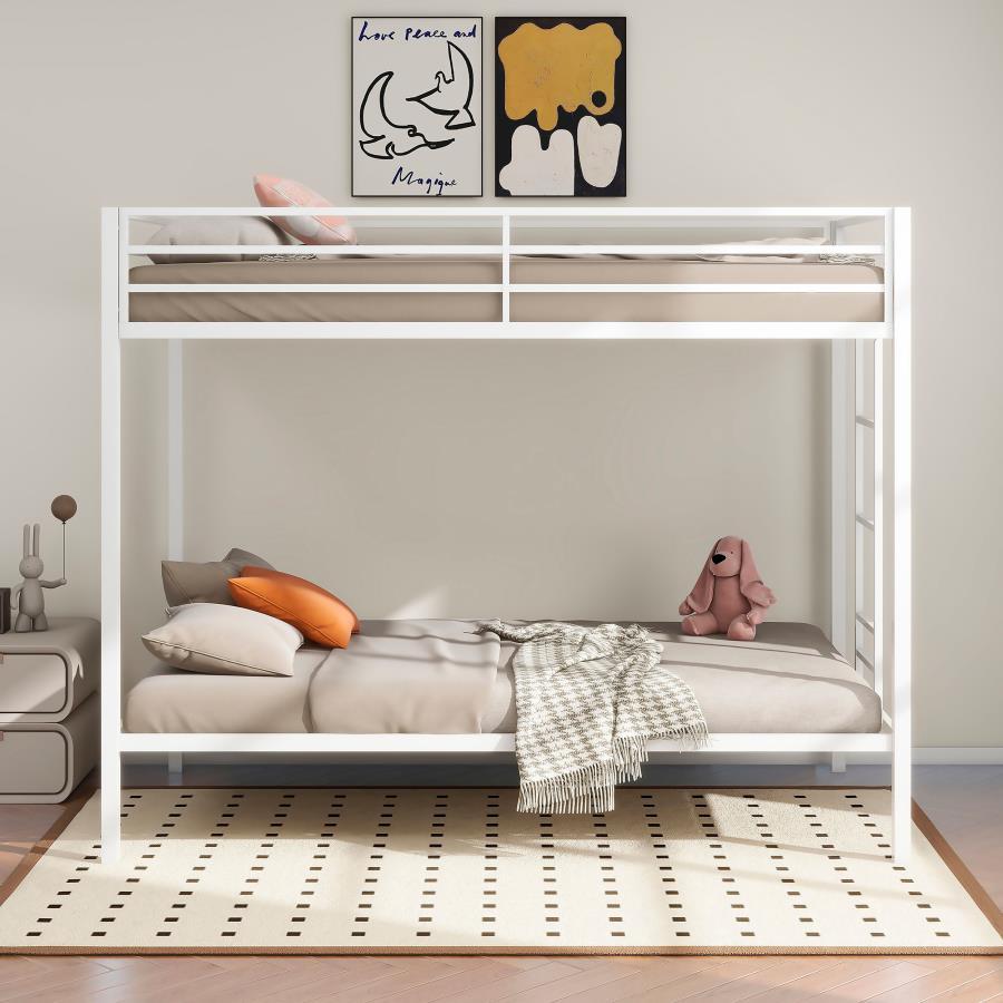 Alevera - Metal Twin Over Twin Bunk Bed With Ladder - White Bunk Bed modern furniture Contempo Furniture