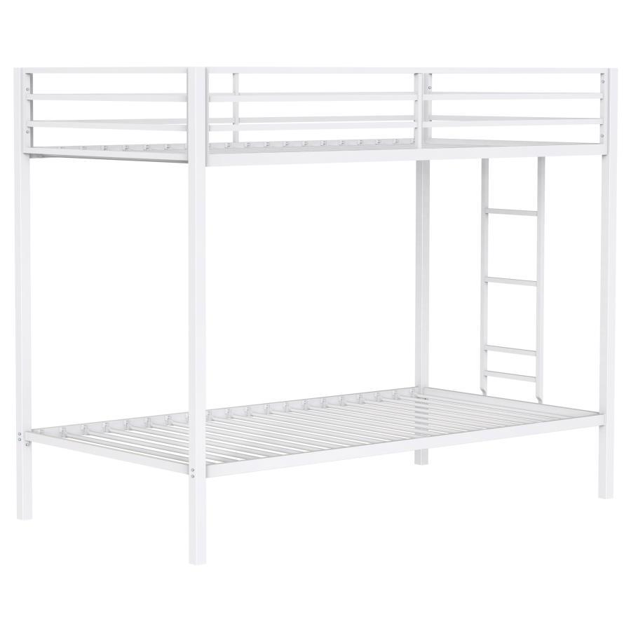 Alevera - Metal Twin Over Twin Bunk Bed With Ladder - White Bunk Bed modern furniture Contempo Furniture