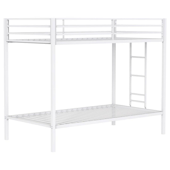 Alevera - Metal Twin Over Twin Bunk Bed With Ladder - White Bunk Bed modern furniture Contempo Furniture