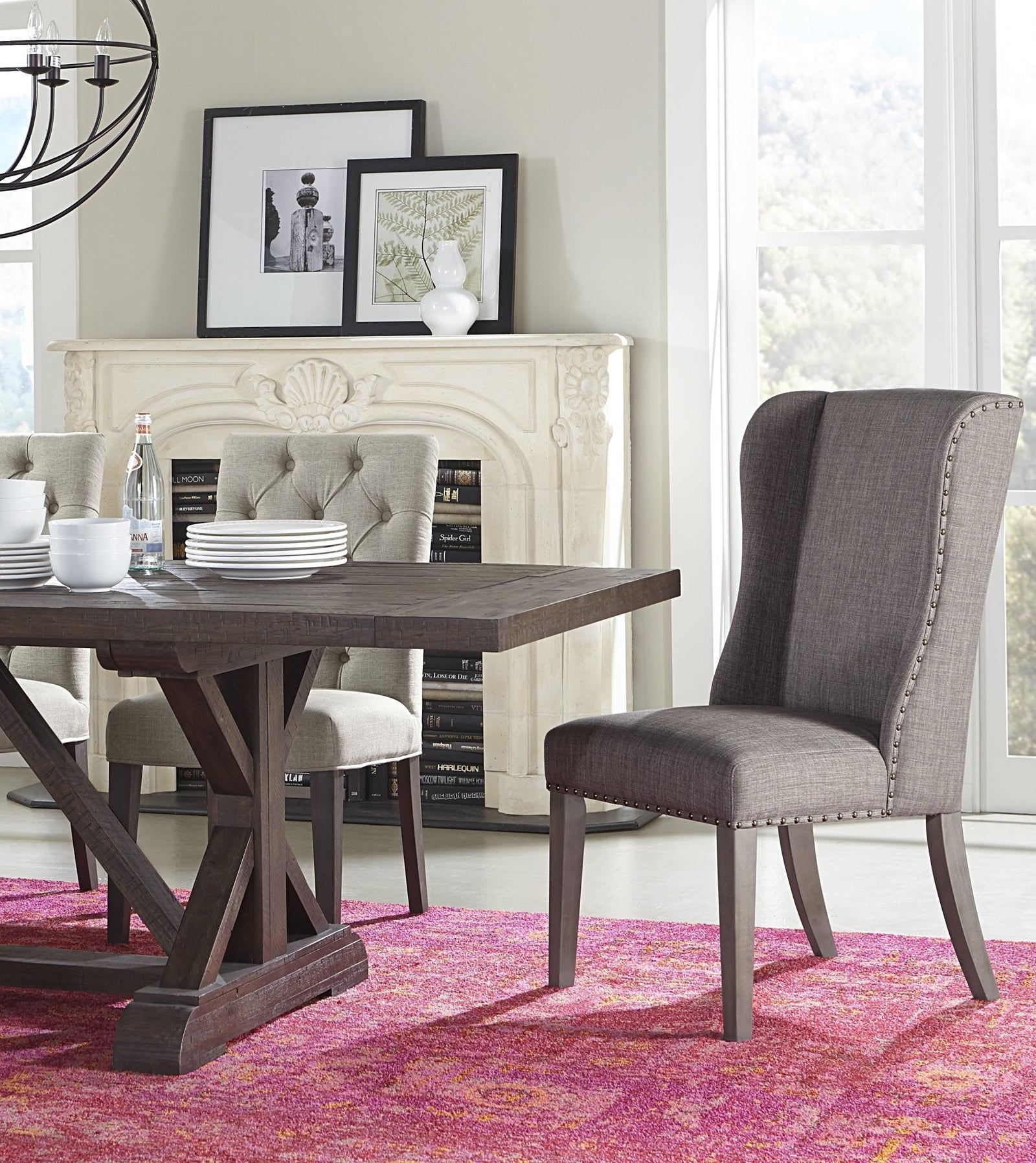 Alex Uhpolstered Wingback Dining Chair in Dolphin (Set of 2) Chair modern furniture Contempo Furniture