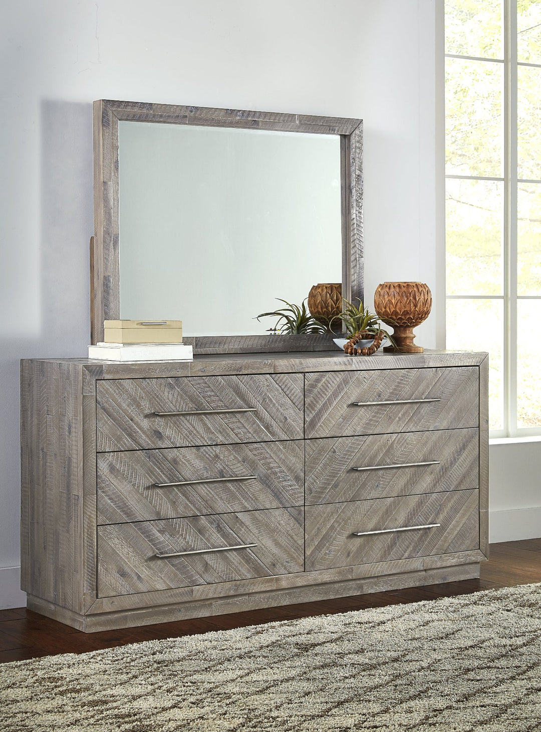 Alexandra Solid Wood Six Drawer Dresser in Rustic Latte Dresser modern furniture Contempo Furniture