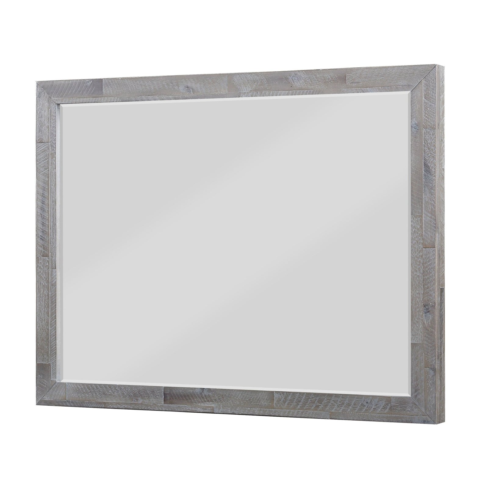 Alexandra Solid Wood Solid Wood Beveled Glass Mirror in Rustic Latte Mirror modern furniture Contempo Furniture