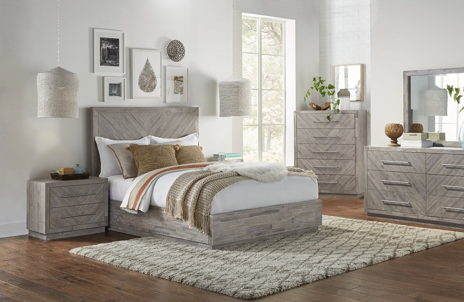 Alexandra Solid Wood Two Drawer Nightstand in Rustic Latte Nightstand modern furniture Contempo Furniture