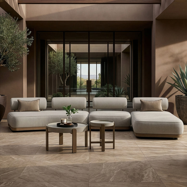 Alicante - Outdoor Grey Fabric + Latte 5-Piece Sofa Set