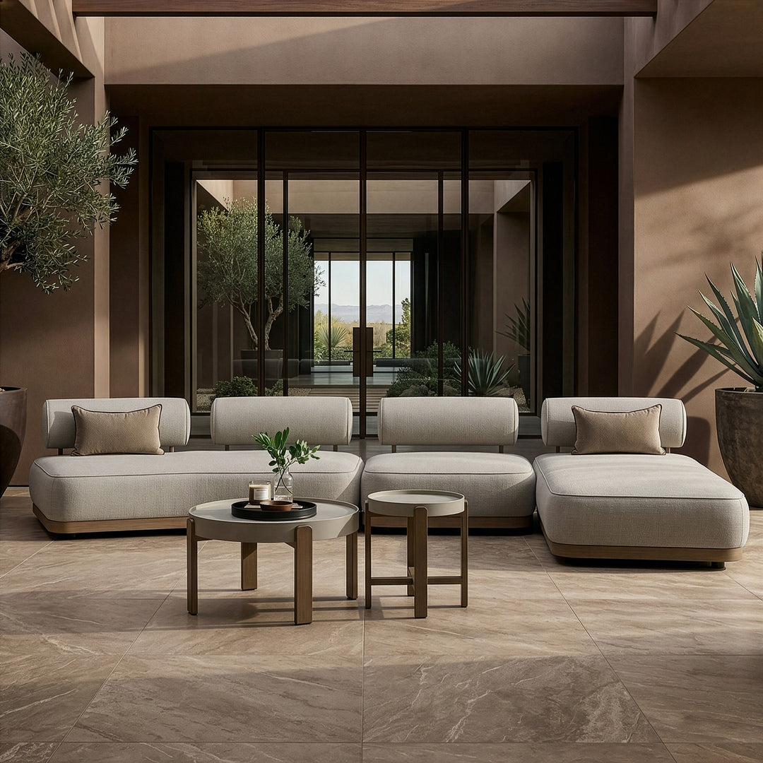Alicante - Outdoor Grey Fabric + Latte 5-Piece Sofa Set