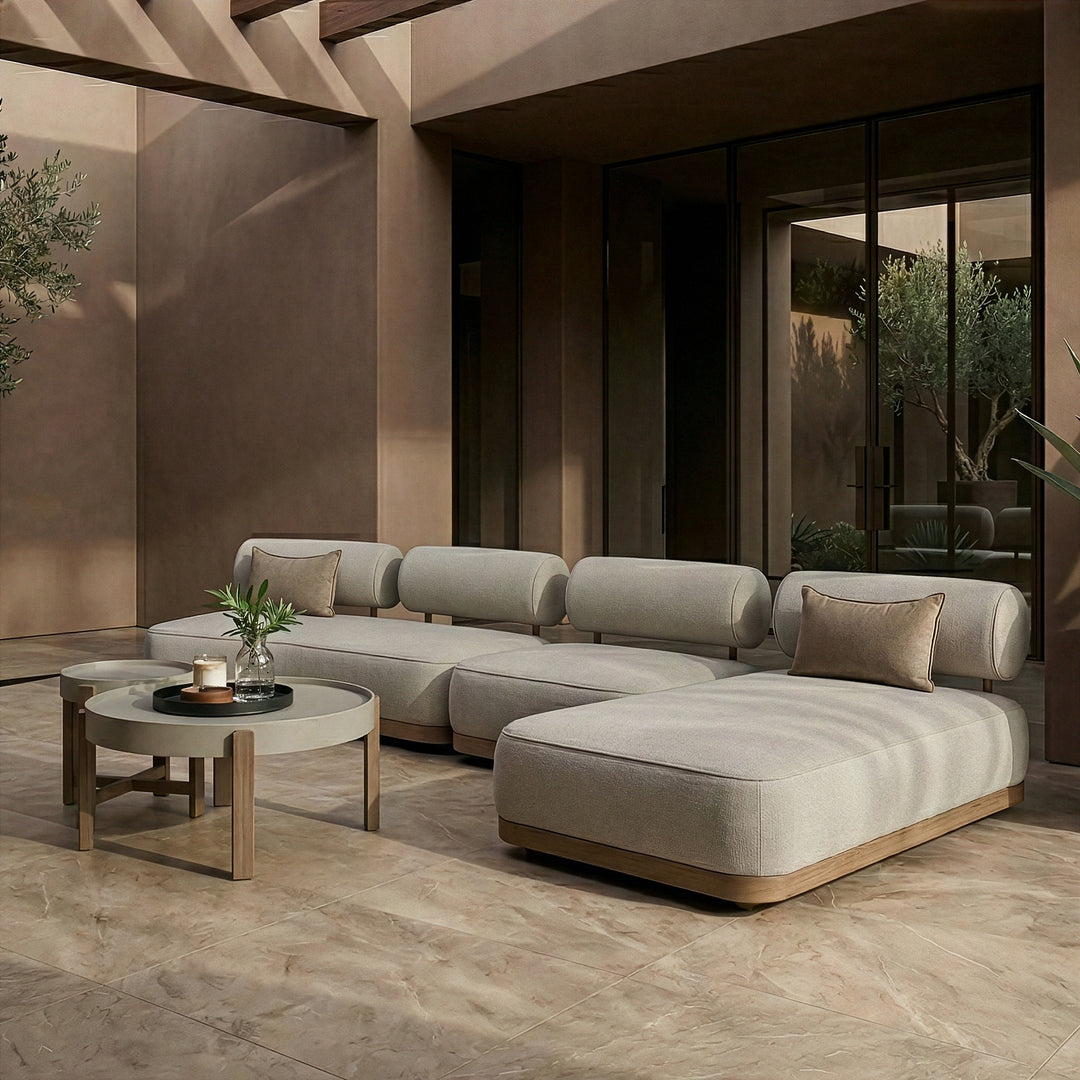 Alicante - Outdoor Grey Fabric + Latte 5-Piece Sofa Set