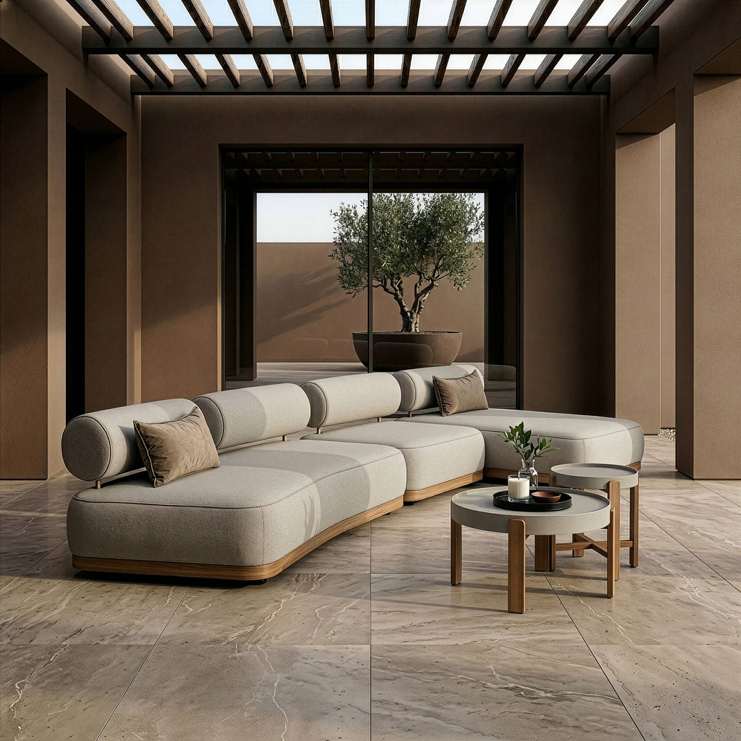 Alicante - Outdoor Grey Fabric + Latte 5-Piece Sofa Set