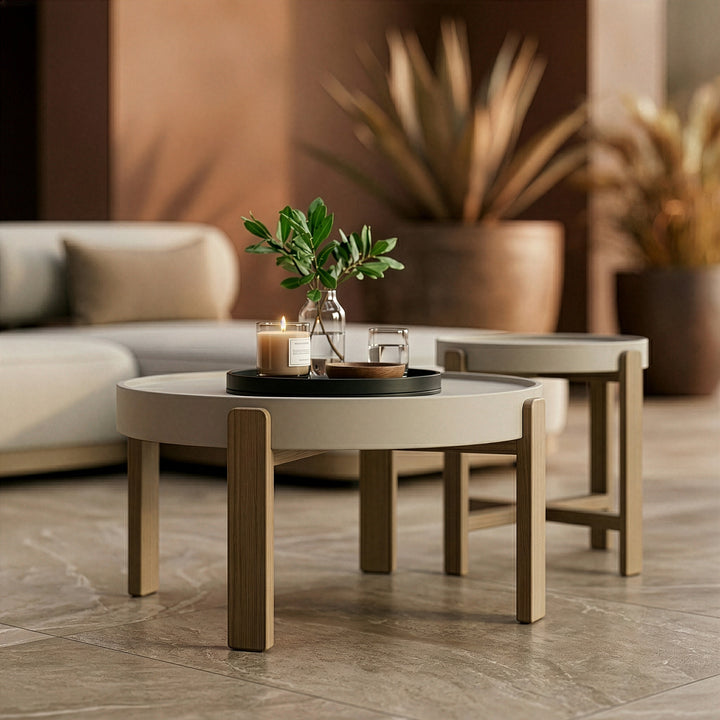 Alicante - Outdoor Grey Fabric + Latte 5-Piece Sofa Set