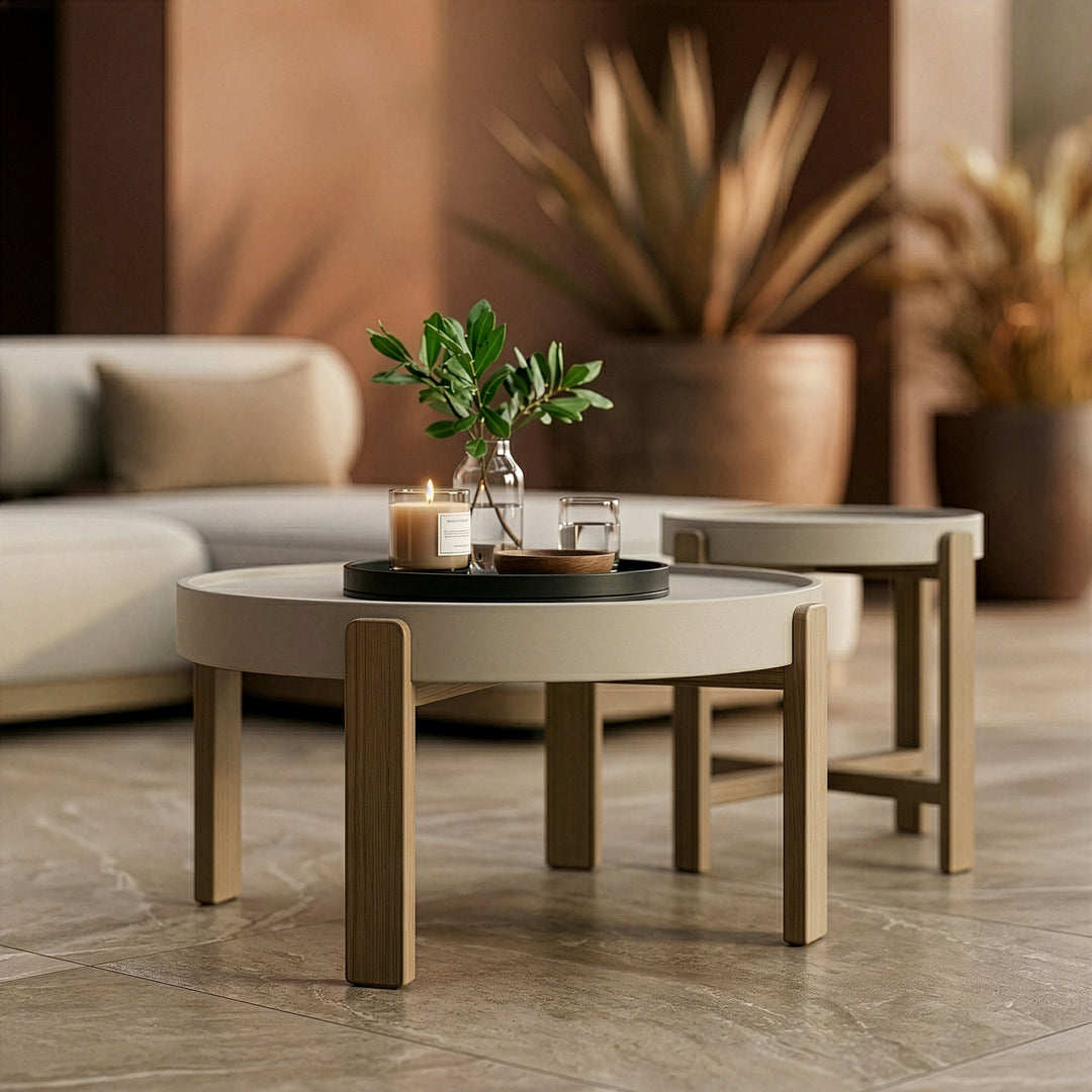 Alicante - Outdoor Grey Fabric + Latte 5-Piece Sofa Set