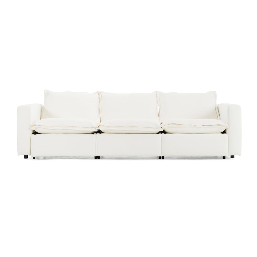 Almagre - Modern White Fabric Sofa with 3 Electric Recliners