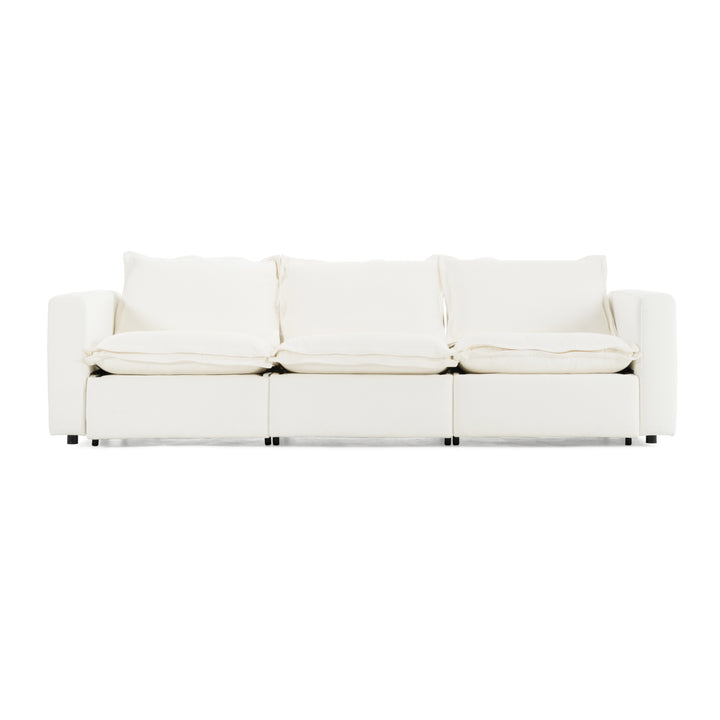 Almagre - Modern White Fabric Sofa w/ 3 Electric Recliners