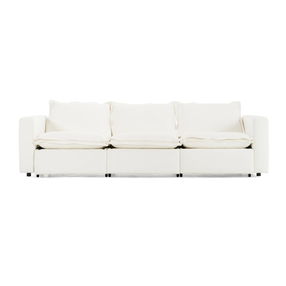 Almagre - Modern White Fabric Sofa w/ 3 Electric Recliners