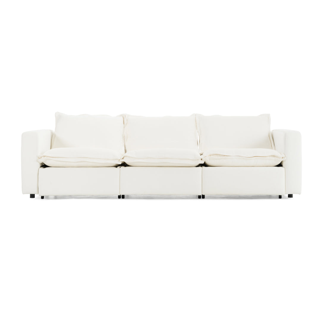 Almagre - Modern White Fabric Sofa w/ 3 Electric Recliners