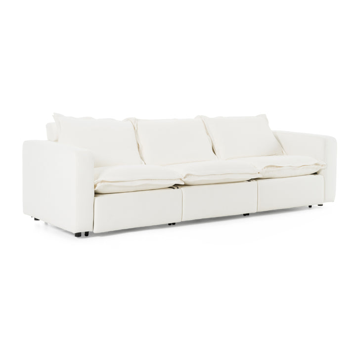 Almagre - Modern White Fabric Sofa w/ 3 Electric Recliners