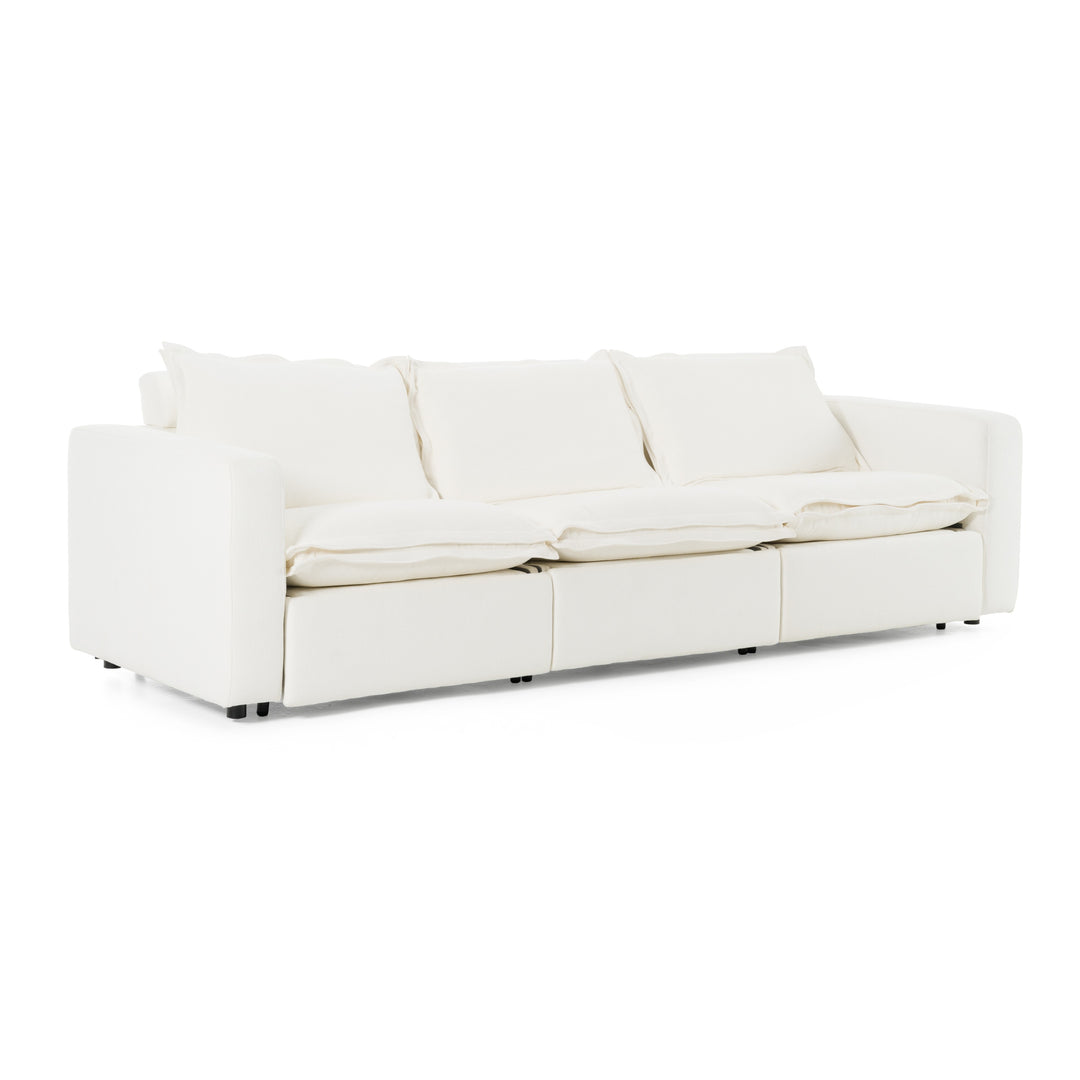 Almagre - Modern White Fabric Sofa w/ 3 Electric Recliners