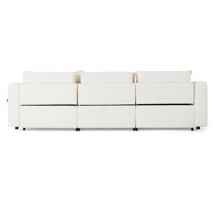 Almagre - Modern White Fabric Sofa w/ 3 Electric Recliners