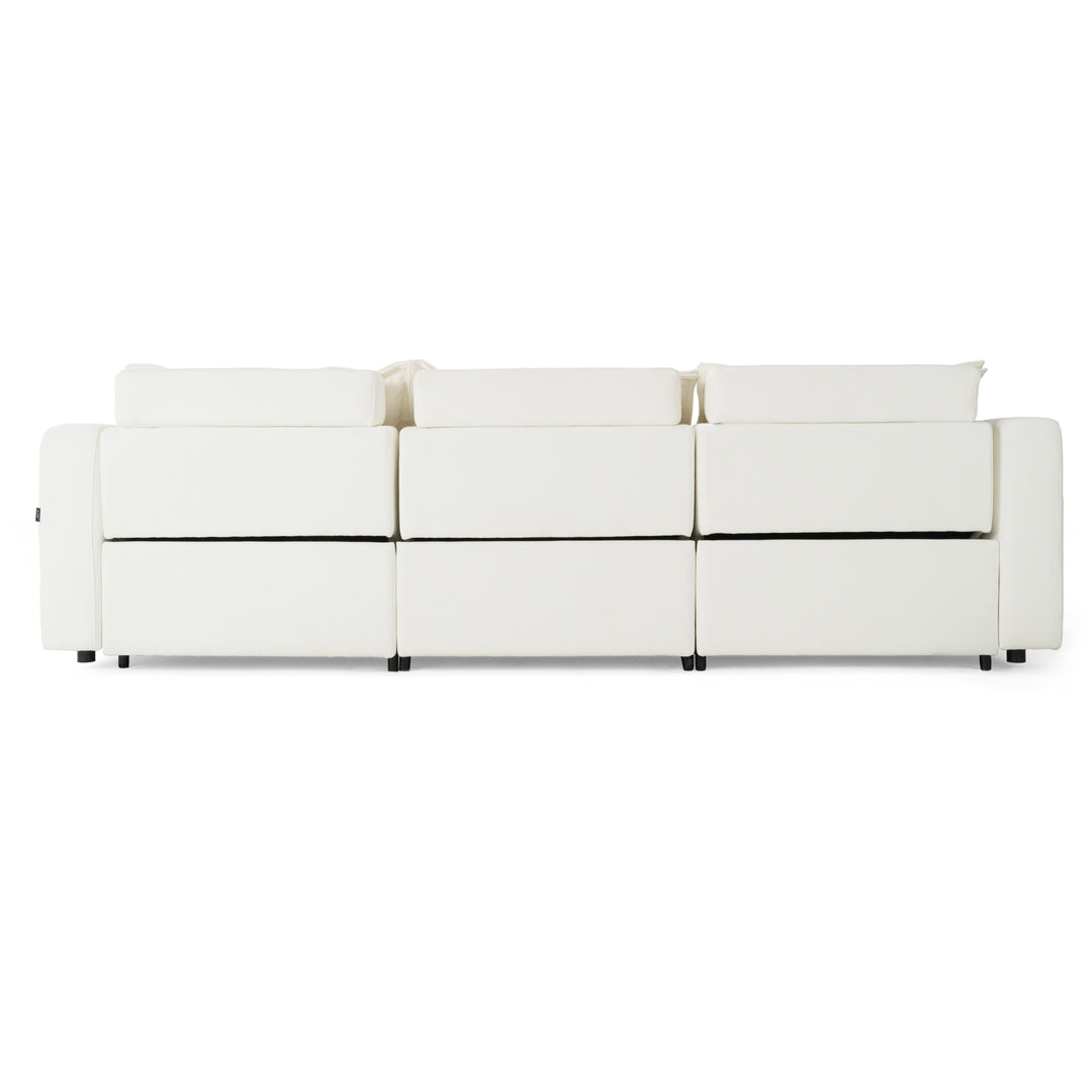 Almagre - Modern White Fabric Sofa w/ 3 Electric Recliners