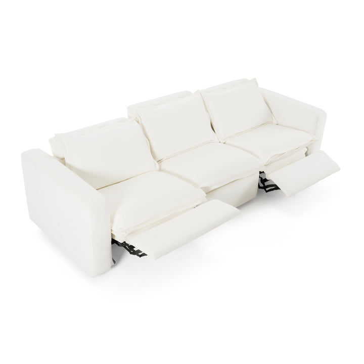 Almagre - Modern White Fabric Sofa w/ 3 Electric Recliners