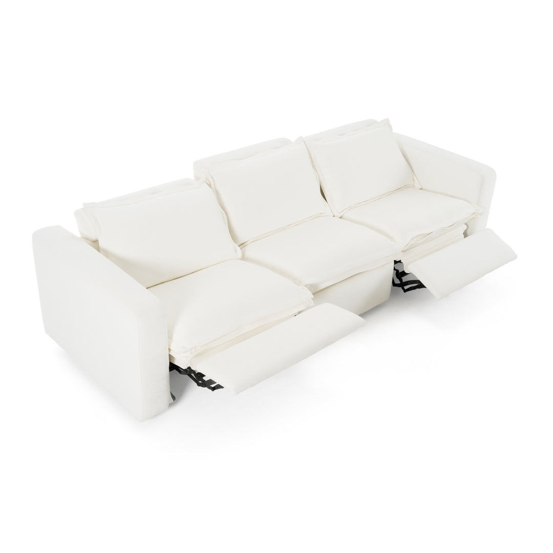 Almagre - Modern White Fabric Sofa w/ 3 Electric Recliners