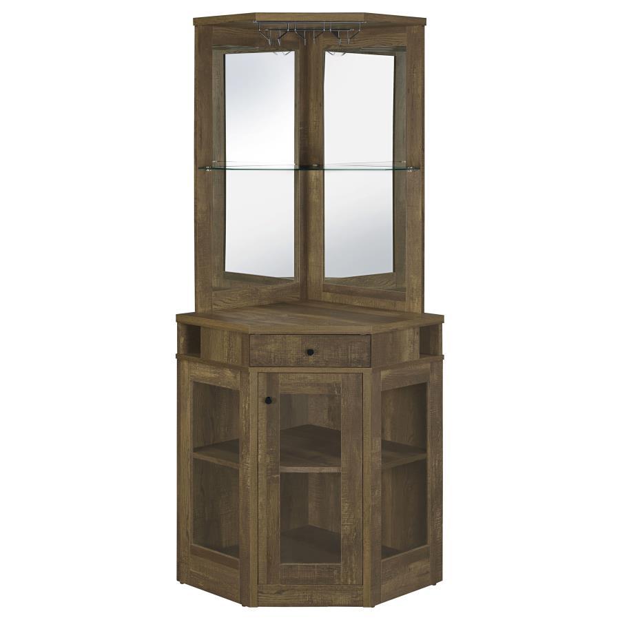 Alviso - 1 - Drawer Corner Home Bar Wine Cabinet - Rustic Oak Wine Cabinet modern furniture Contempo Furniture