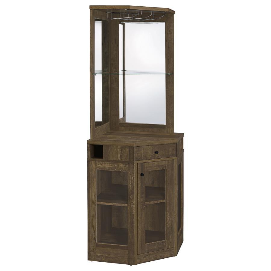 Alviso - 1 - Drawer Corner Home Bar Wine Cabinet - Rustic Oak Wine Cabinet modern furniture Contempo Furniture