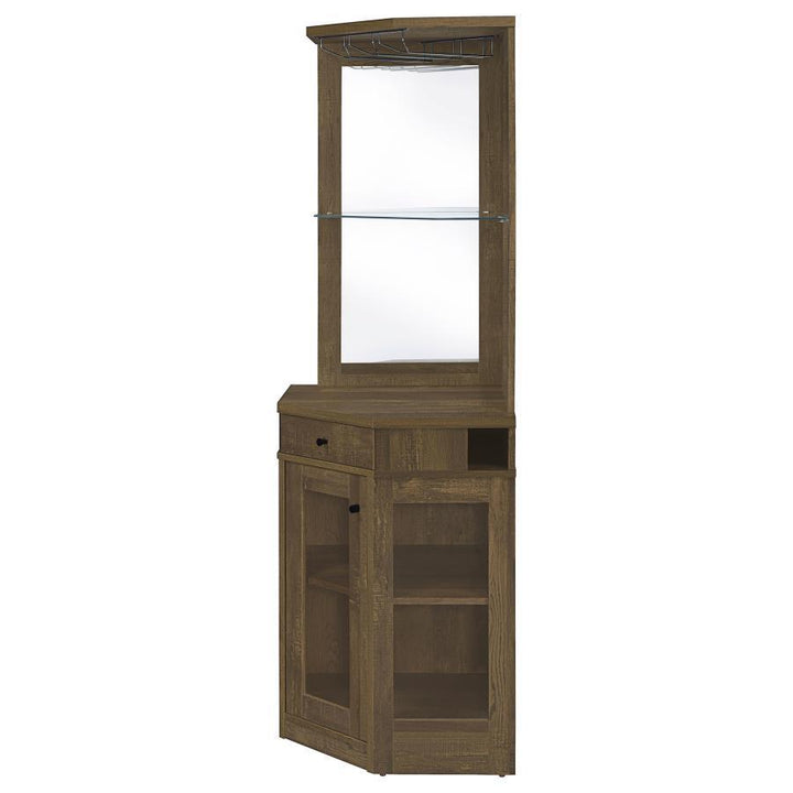 Alviso - 1 - Drawer Corner Home Bar Wine Cabinet - Rustic Oak Wine Cabinet modern furniture Contempo Furniture