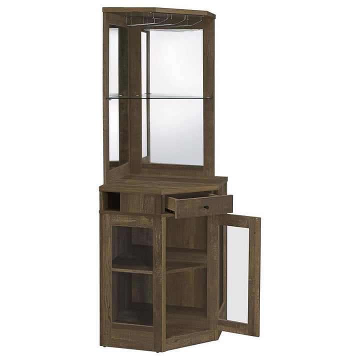 Alviso - 1 - Drawer Corner Home Bar Wine Cabinet - Rustic Oak Wine Cabinet modern furniture Contempo Furniture