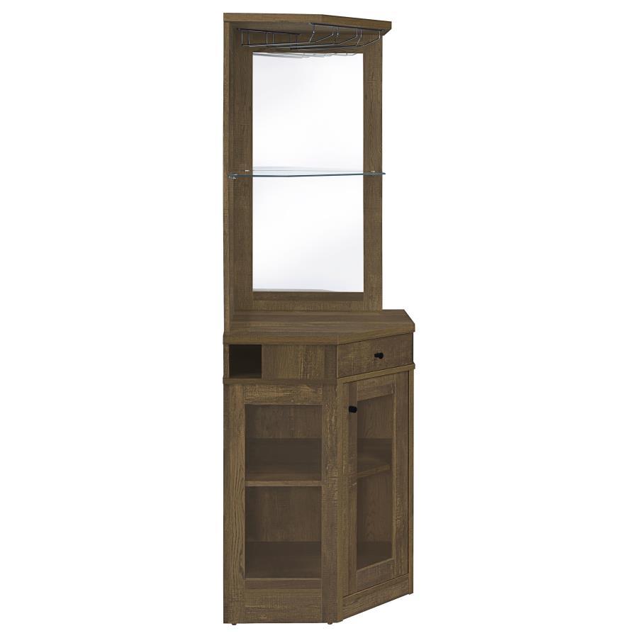 Alviso - 1 - Drawer Corner Home Bar Wine Cabinet - Rustic Oak Wine Cabinet modern furniture Contempo Furniture
