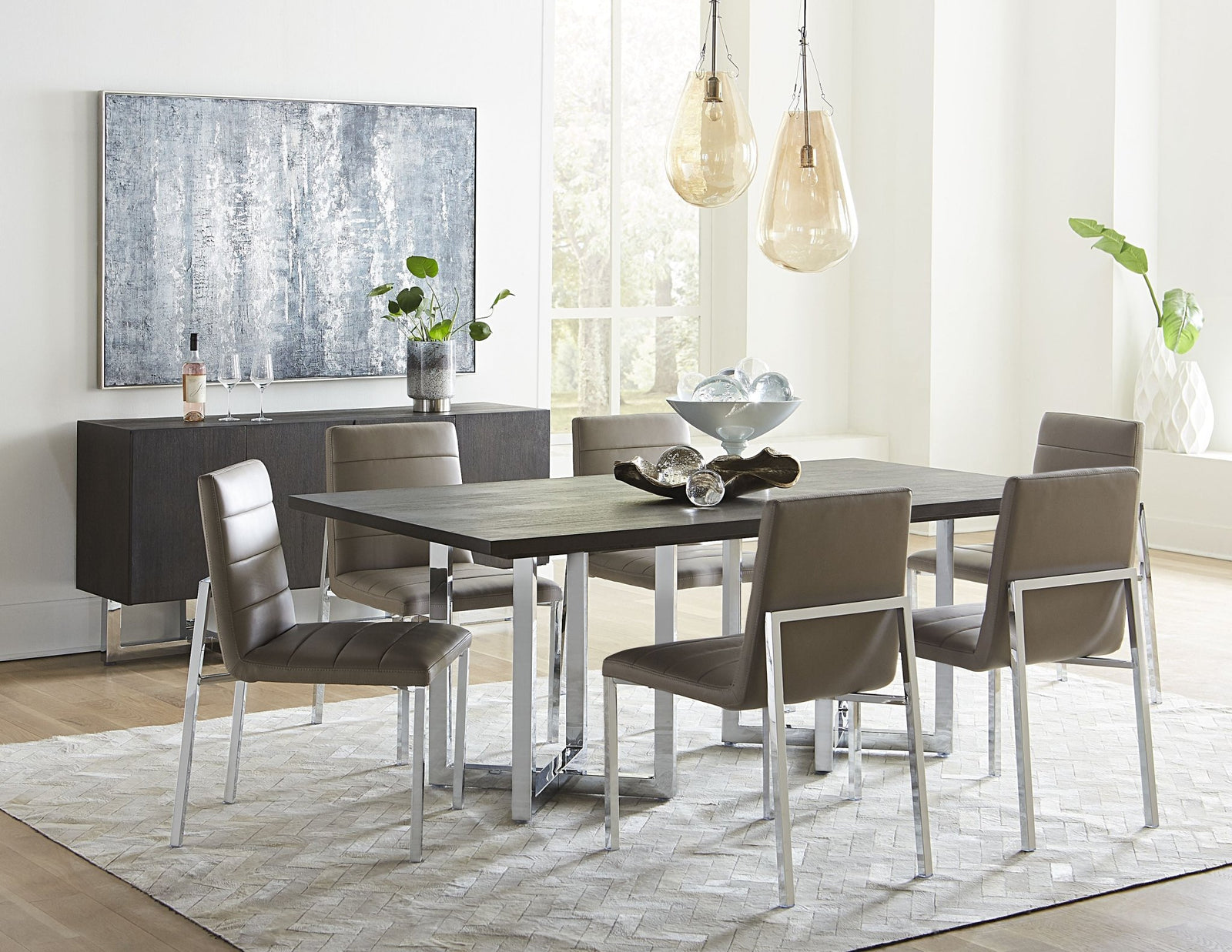 Amalfi Metal Back Chair in Taupe Leather (Set of 2) Chair modern furniture Contempo Furniture