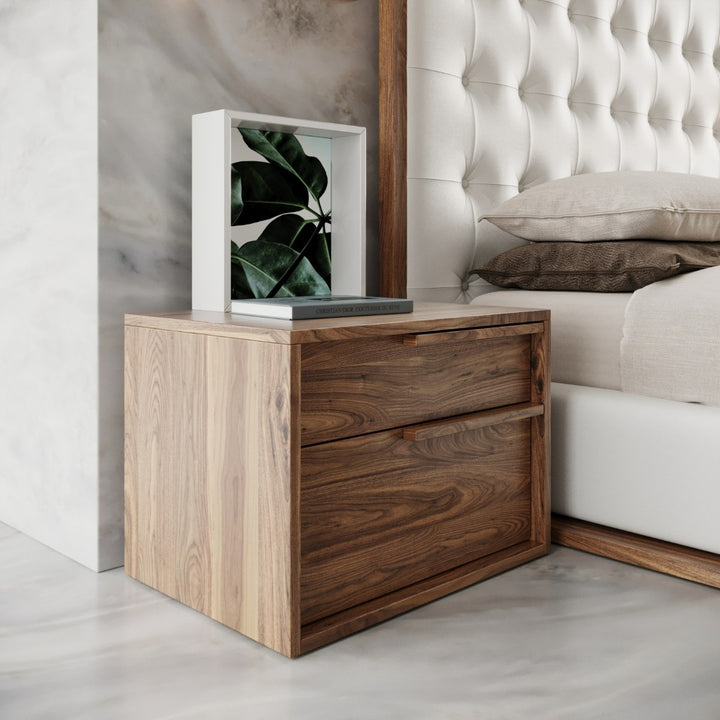 Amberlie - Modern White Vegan Leather + Walnut 4-Piece Bedroom Set