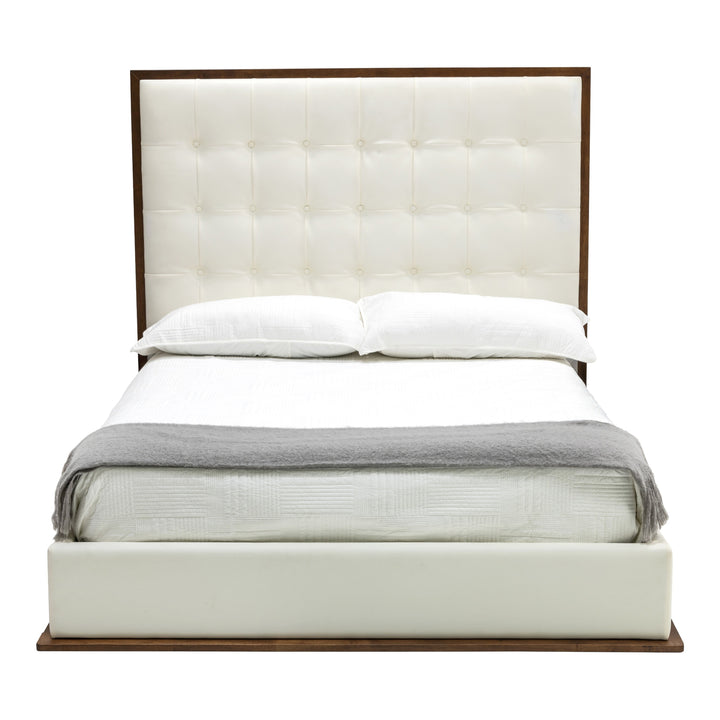 Amberlie - Modern White Vegan Leather + Walnut 4-Piece Bedroom Set