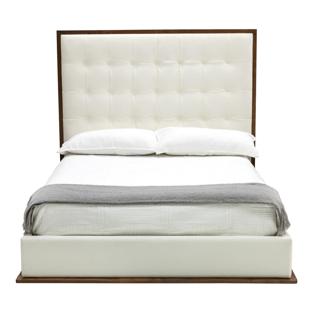 Amberlie - Modern White Vegan Leather + Walnut 4-Piece Bedroom Set