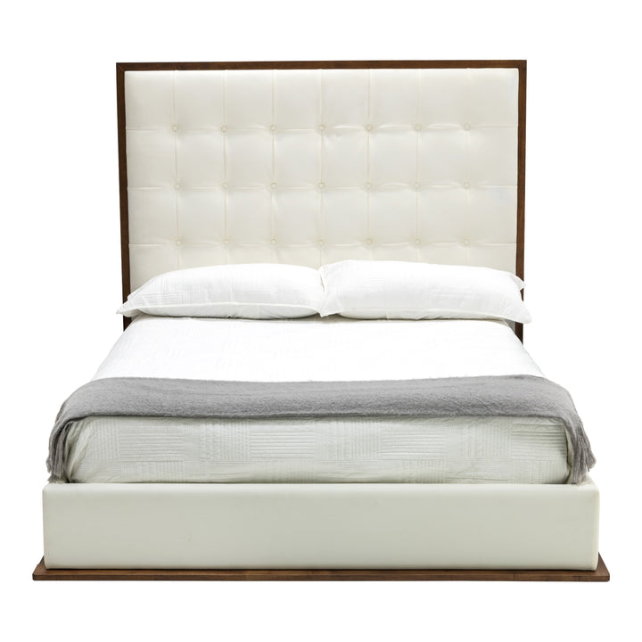 Amberlie - White Vegan Leather &amp; Walnut Bed