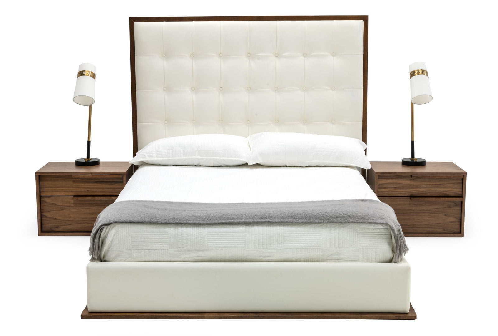 Amberlie - White Vegan Leather  and  Walnut Bed