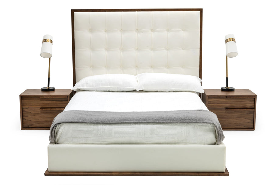 Amberlie - White Vegan Leather  and  Walnut Bed