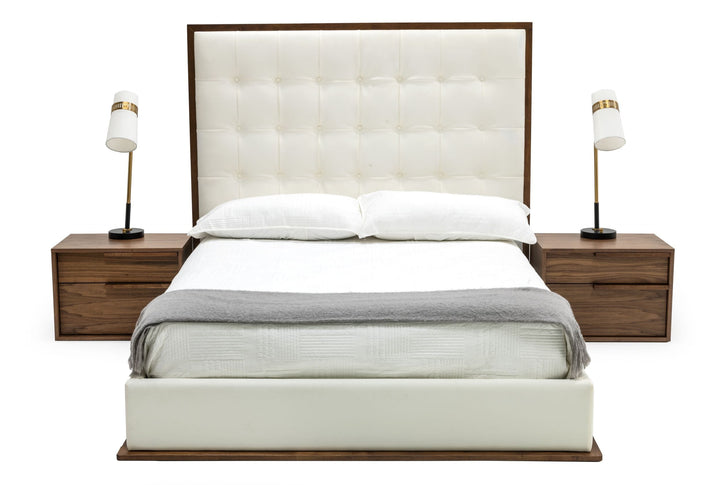 Amberlie - White Vegan Leather &amp; Walnut Bed